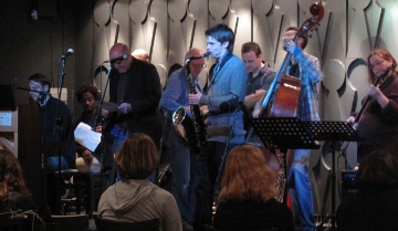 A Group of musicians on our stage taking part in the weekly jam session